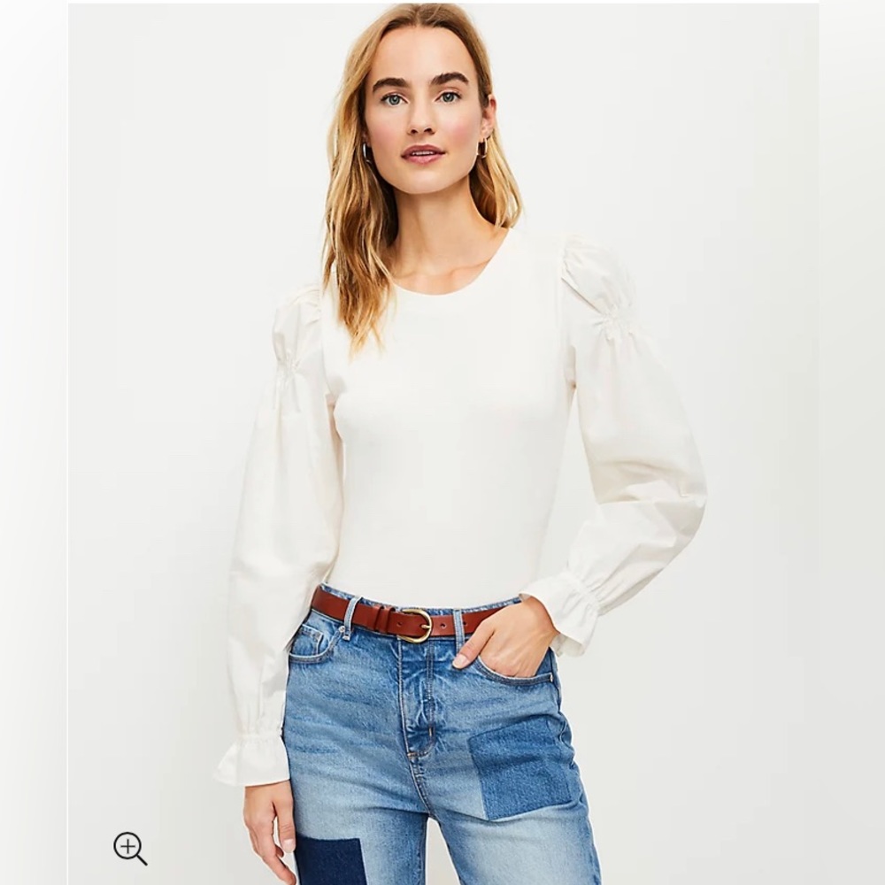 LOFT NWT Ruffle Cuff Mixed Media Blouse